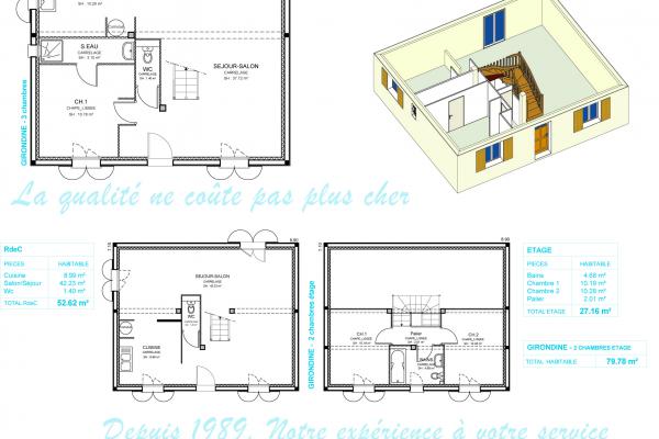 Modèle et plan de maison : Girondine - 3 Chambres - 94.78 m²