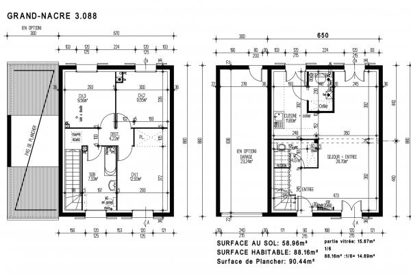 Modèle et plan de maison : GRAND NACRE 3.088 - 88.00 m²