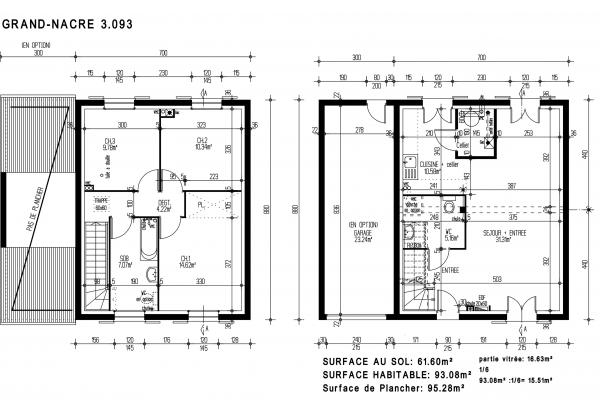 Modèle et plan de maison : GRAND NACRE 3.093 - 93.00 m²