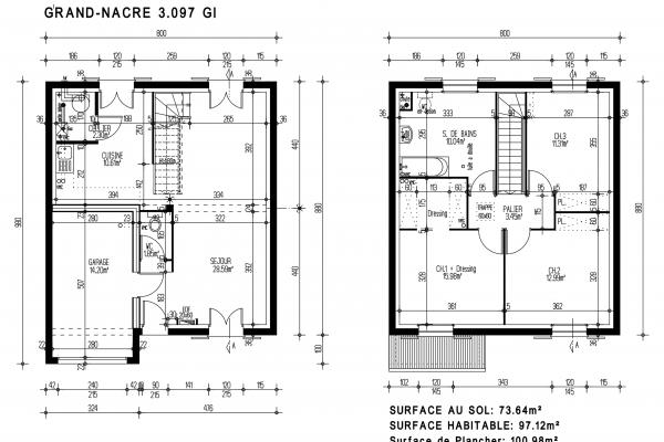 Modèle et plan de maison : GRAND NACRE 3.097 GI - 97.00 m²