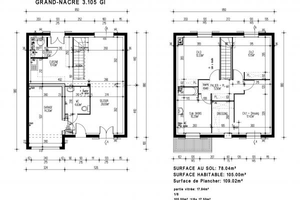 Modèle et plan de maison : GRAND NACRE 3.105 GI - 105.00 m²