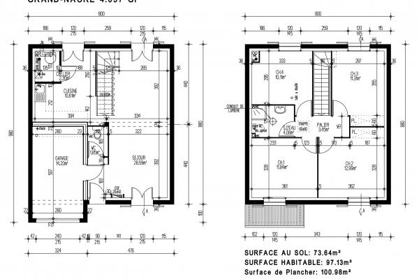 Modèle et plan de maison : GRAND NACRE 4.097 GI - 97.00 m²