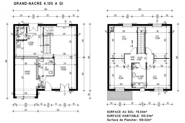Modèle et plan de maison : GRAND NACRE 4.105 GI A - 105.00 m²