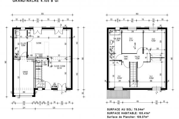 Modèle et plan de maison : GRAND NACRE 4.105 GI B - 105.00 m²