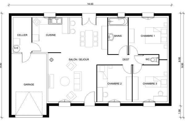 Modèle et plan de maison : Harmonie 115 - 78.52 m²