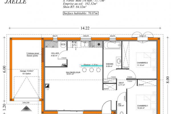 Modèle et plan de maison : Jaelle - 70.00 m²