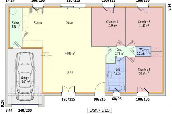 Modèle et plan de maison : JASMIN C1G-90 - 90.00 m²