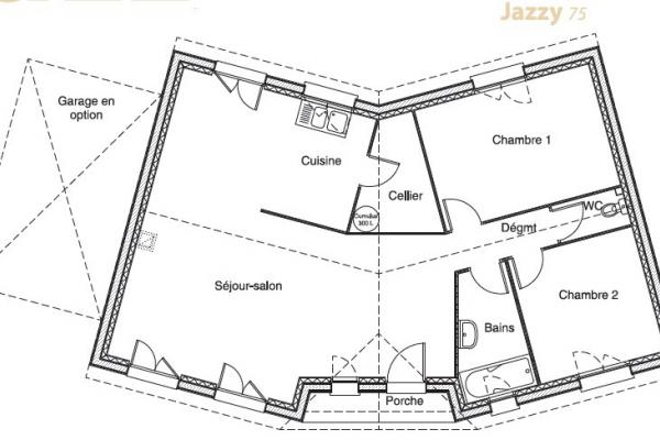 Modèle et plan de maison : Jazzy 75 - 75.00 m²