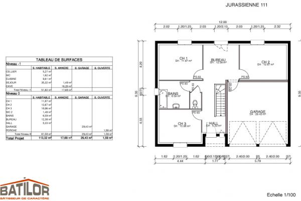 Modèle et plan de maison : Jurasienne 131/111 - 131.00 m²