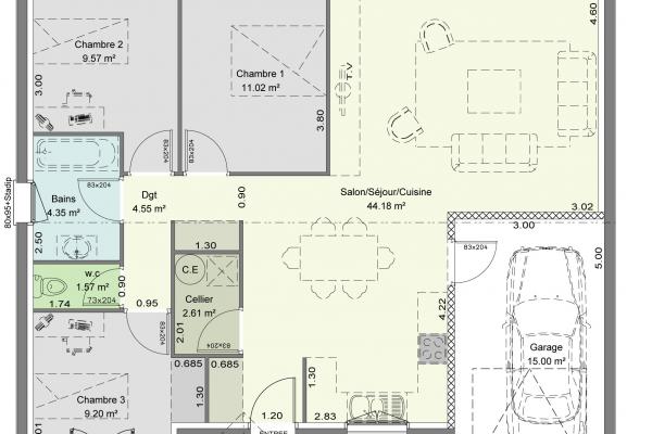 Modèle et plan de maison : Kalima - 87.00 m²
