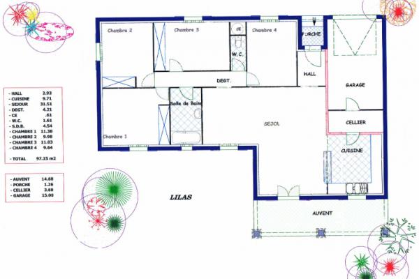 Modèle et plan de maison : Lilas traditionnelle - 97.00 m²