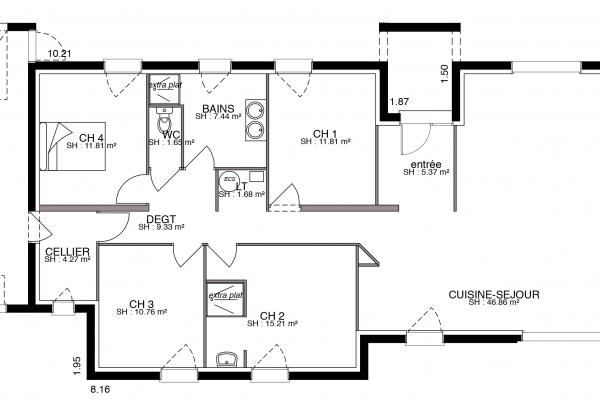 Modèle et plan de maison : Linéa - 126.00 m²