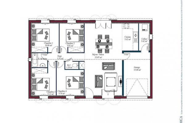 Modèle et plan de maison : LITTORAL - 63.00 m²