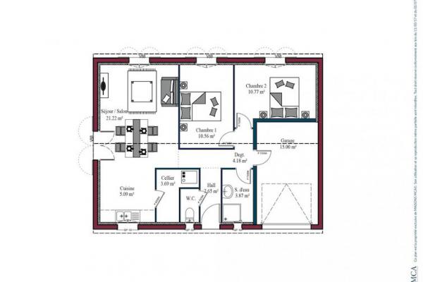 Modèle et plan de maison : LITTORAL - 63.00 m²
