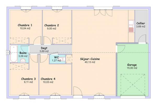 Modèle et plan de maison : Littoral T5 - 90.05 m²