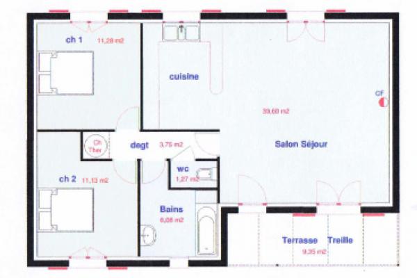 Modèle et plan de maison : Lys moderne - 73.00 m²