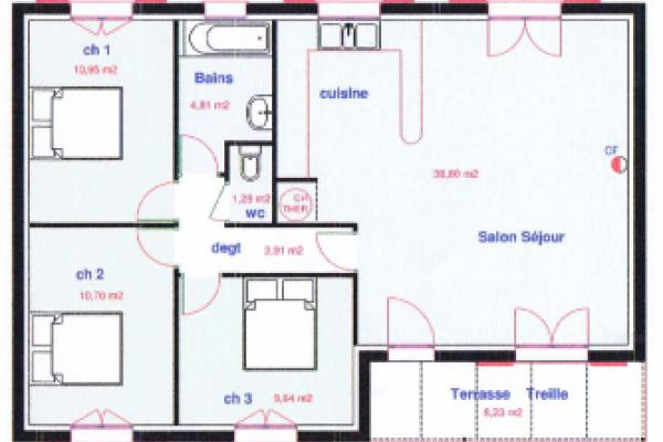 Modèle et plan de maison : Lys traditionnelle - 80.00 m²