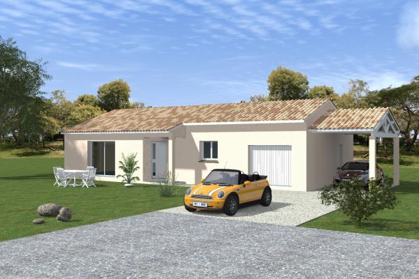 Modèle et plan de maison : maison plain pied avec abri voiture - 100.00 m²