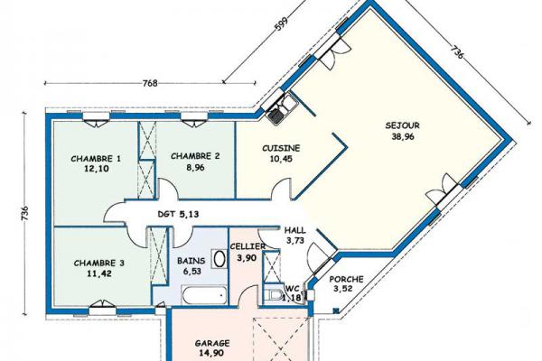 Modèle et plan de maison : Marrenes - 102.36 m²