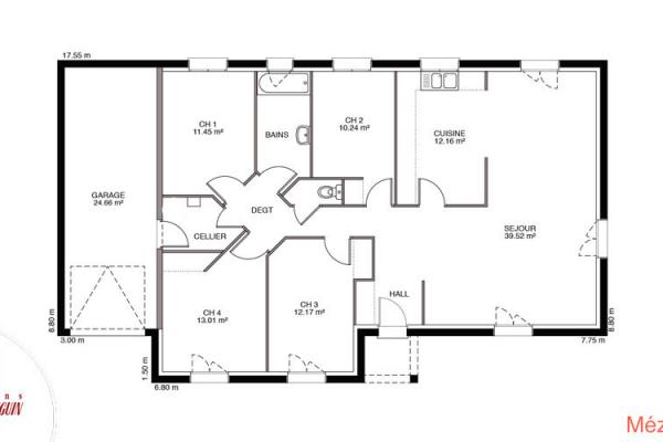 Modèle et plan de maison : Mézière - 127.00 m²