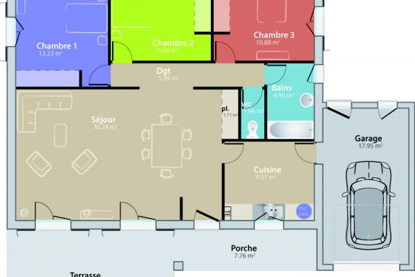 Modèle et plan de maison : Monégasque - 93.00 m²