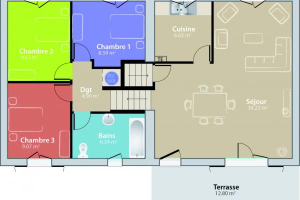 Modèle et plan de maison : Niçoise - 80.00 m²