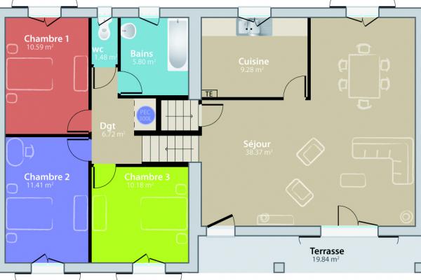 Modèle et plan de maison : Niçoise - 93.00 m²