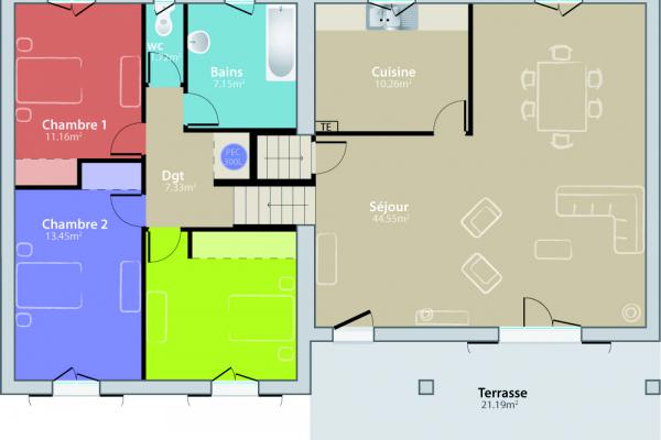 Modèle et plan de maison : Niçoise - 107.00 m²