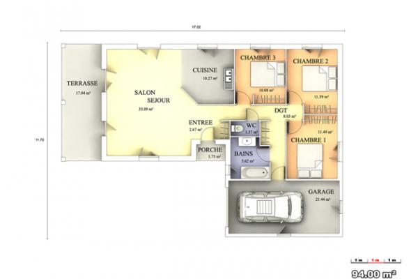 Modèle et plan de maison : NOUMEA - 94.00 m²