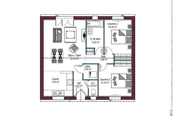 Modèle et plan de maison : PARADIS - 64.00 m²