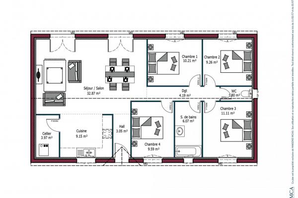 Modèle et plan de maison : PARADIS - 64.00 m²