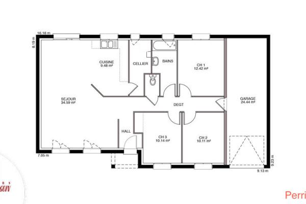 Modèle et plan de maison : Perrière - 108.00 m²