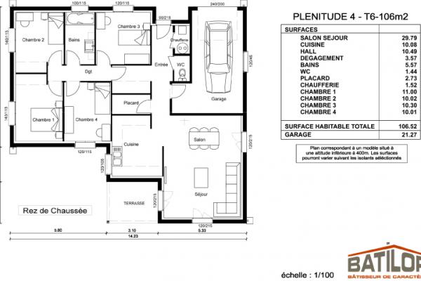 Modèle et plan de maison : Plénitude 106 - 106.00 m²