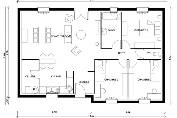 Modèle et plan de maison : Privilege 106 - 90.53 m²