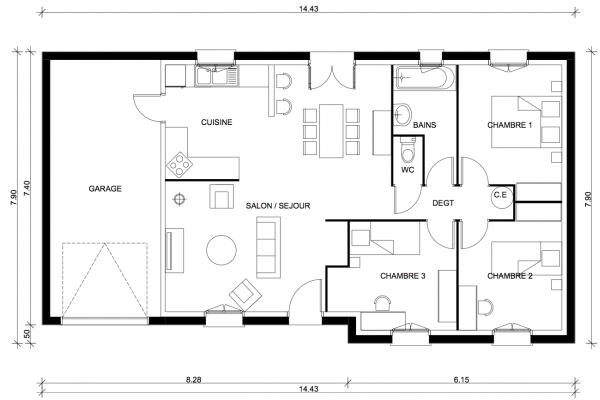 Modèle et plan de maison : Privilege 88 - 73.30 m²