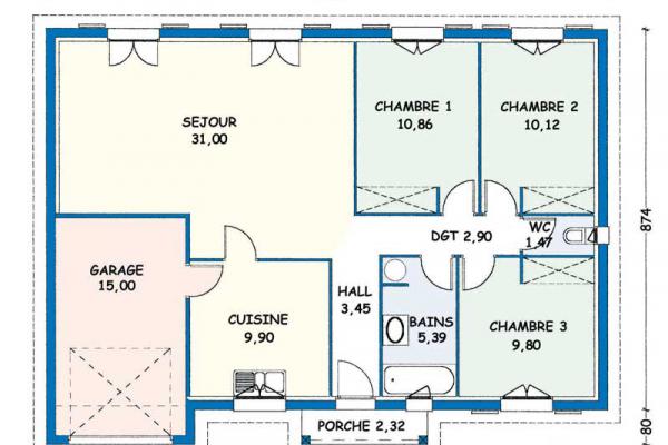 Modèle et plan de maison : Rochelle - 84.89 m²