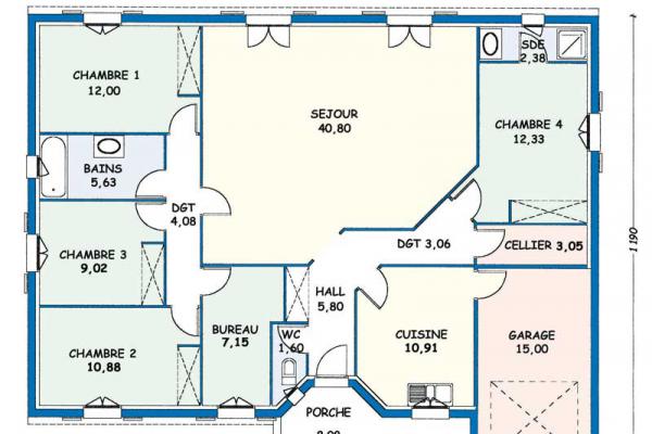 Modèle et plan de maison : Rochelle - 128.74 m²