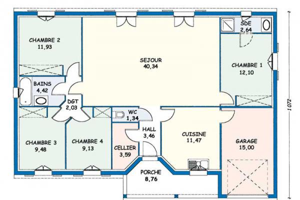 Modèle et plan de maison : Rochelle - 111.93 m²