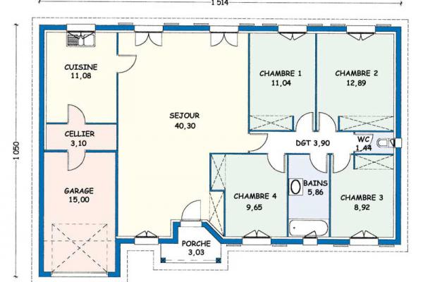 Modèle et plan de maison : Rochelle - 108.18 m²