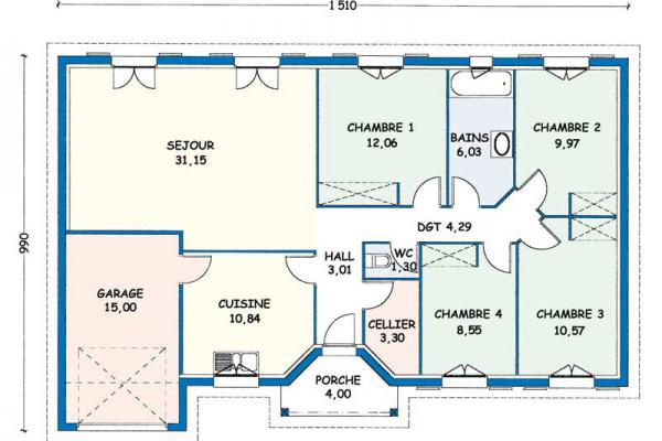 Modèle et plan de maison : Rochelle - 101.07 m²