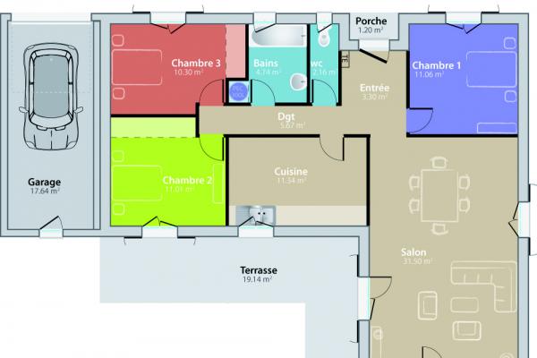 Modèle et plan de maison : Romaine - 90.00 m²