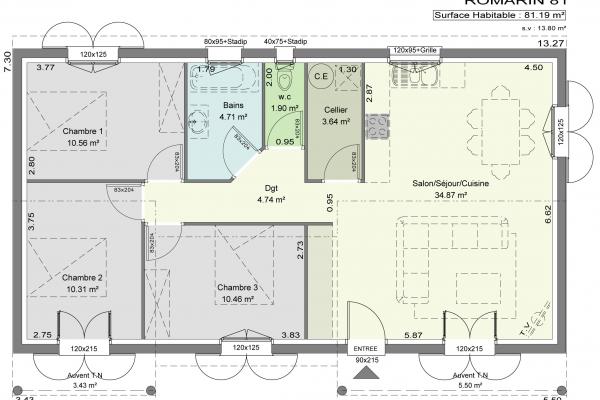 Modèle et plan de maison : Romarin - 102.00 m²