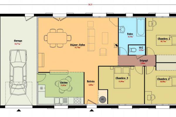 Modèle et plan de maison : Rubis - 90.00 m²