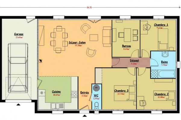 Modèle et plan de maison : Rubis - 99.00 m²