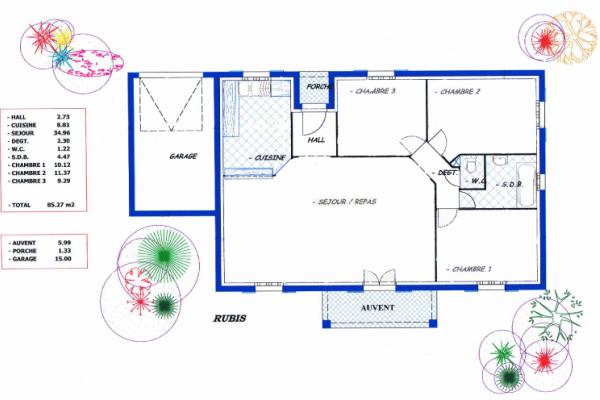 Modèle et plan de maison : Rubis 85 - 85.00 m²