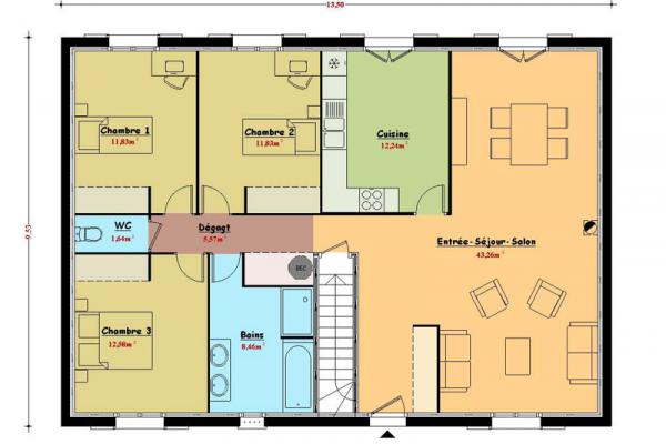 Modèle et plan de maison : Saphir - 107.00 m²