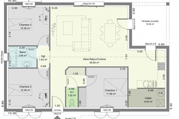 Modèle et plan de maison : Saphir - 89.00 m²
