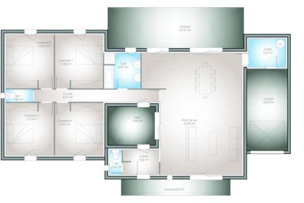 Modèle et plan de maison : Tempo - 140.00 m²