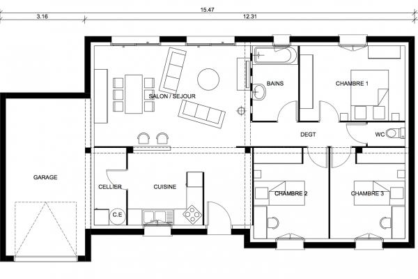 Modèle et plan de maison : Tentation 93 - 78.21 m²