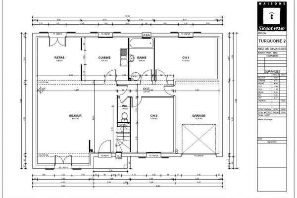 Modèle et plan de maison : Turquoise - 80.00 m²